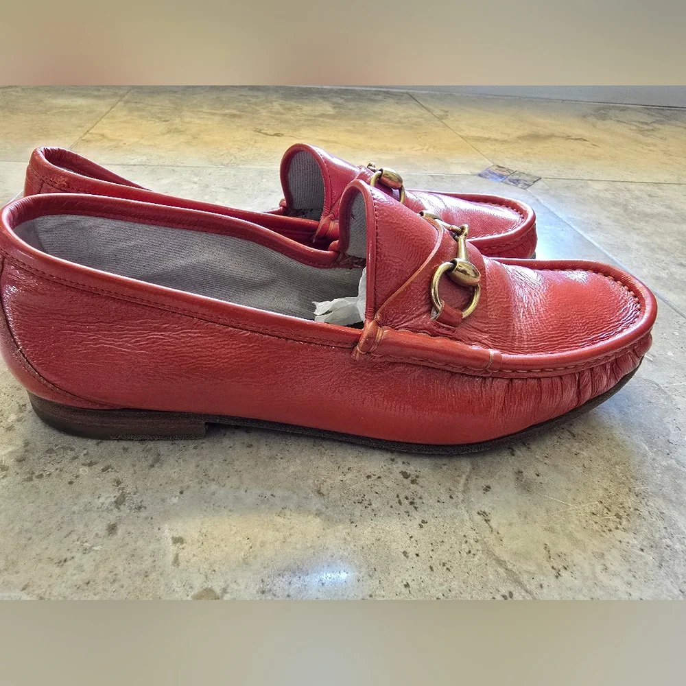 Gucci Red Leather Horsebit Slip-On Loafers